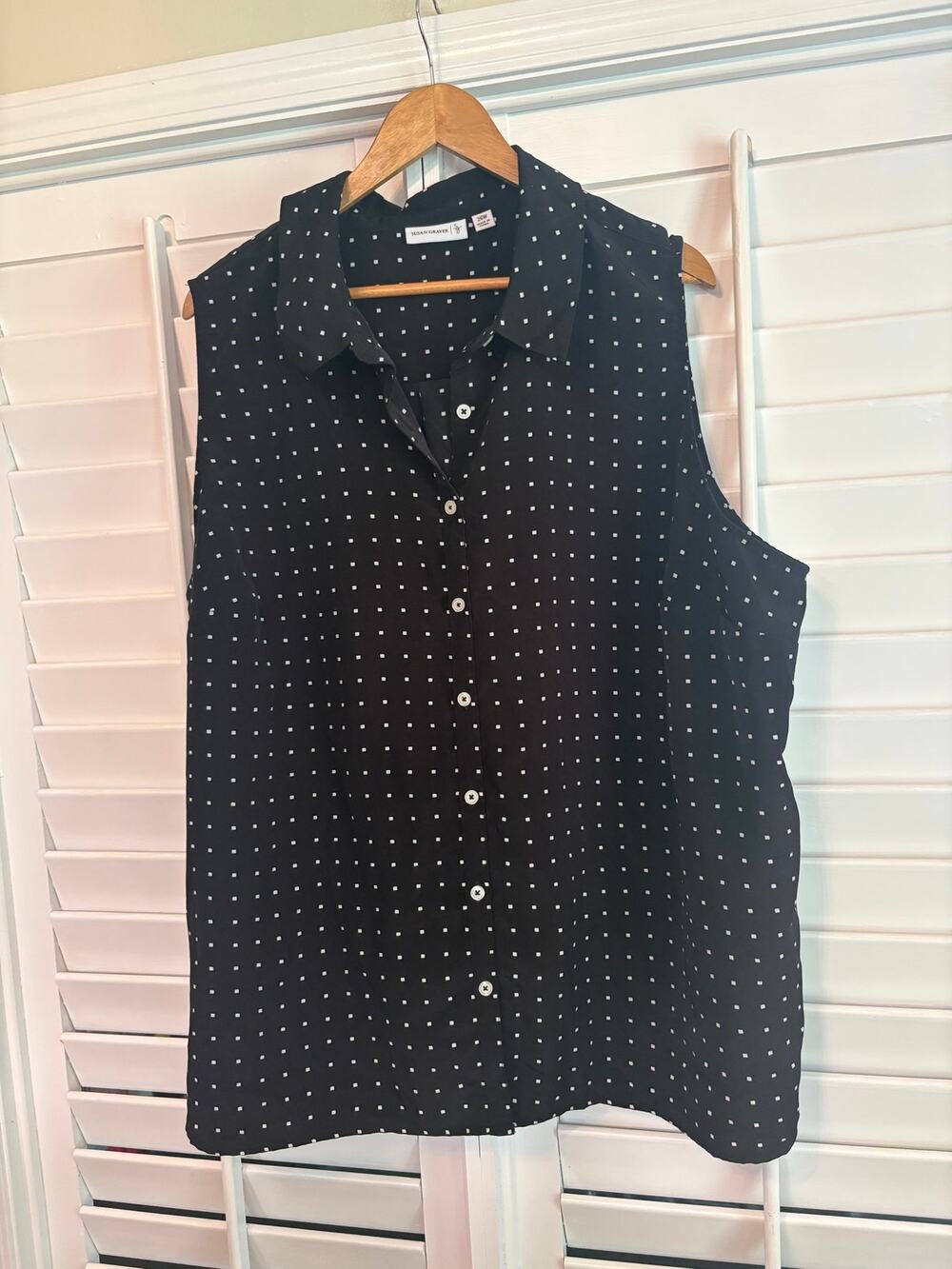 Susan Graver Black And White Polka Dot Button Up Tank Top Size 26W